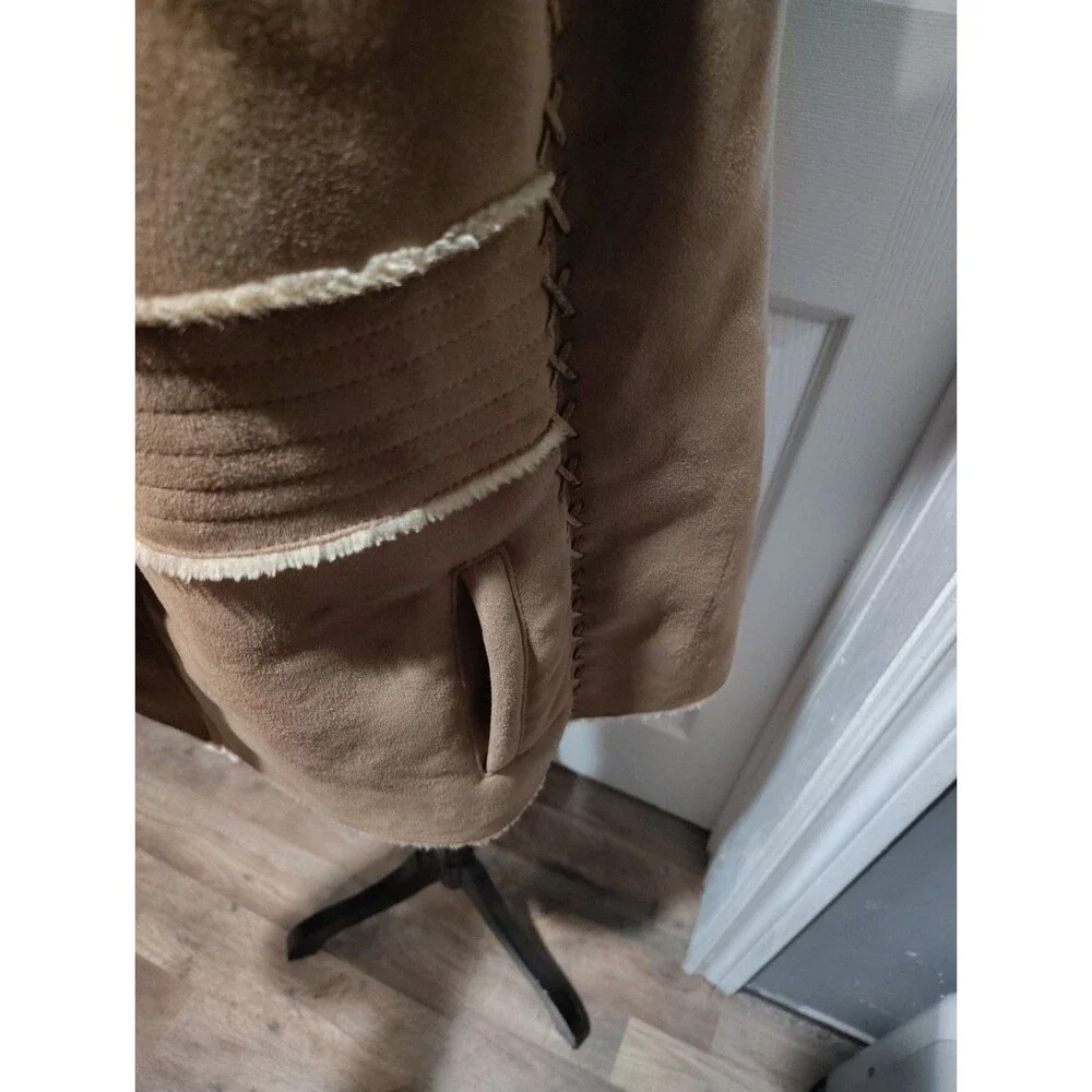 Braetan Jacket Camel Faux Suede Round Collar Faux Fur Lined Pockets Plus Sz30/32 - Picture 8 of 13